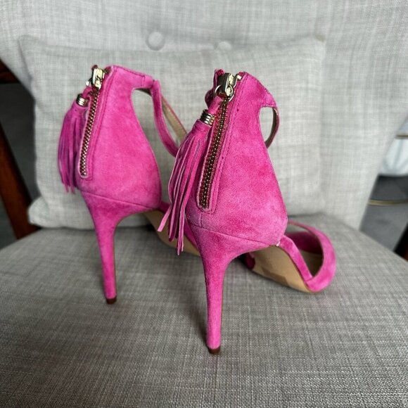 Botkier Anna High Heels Womens Sz 8.5 Ankle Strap Tassel Suede Party Going Out - Picture 5 of 11